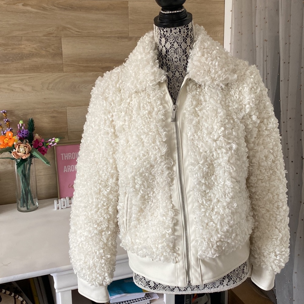 BCBGMAXAZRIA ivory “Mia” Fur Jacket: NWT